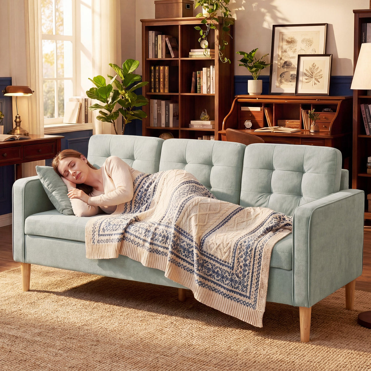 HOMCOM 3 Seater Fabric Sofa with Hidden Under Seat Storage - Light Grey