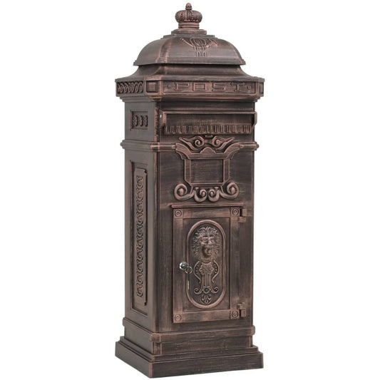 Walplus Pillar Letterbox Vintage Style Rustproof - Brown - 35.5 x 32 x 102.5 cm