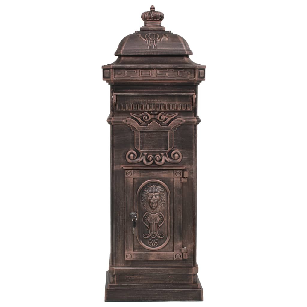Walplus Pillar Letterbox Vintage Style Rustproof - Brown - 35.5 x 32 x 102.5 cm
