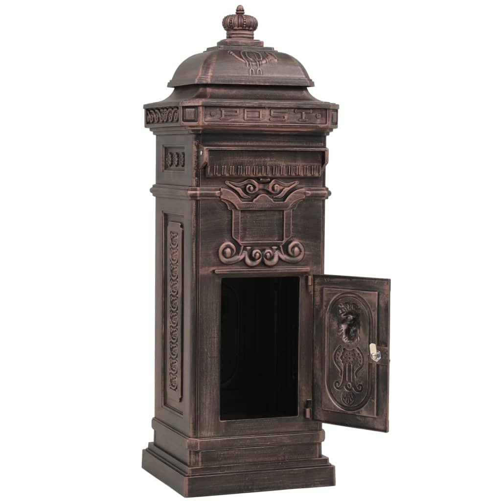 Walplus Pillar Letterbox Vintage Style Rustproof - Brown - 35.5 x 32 x 102.5 cm