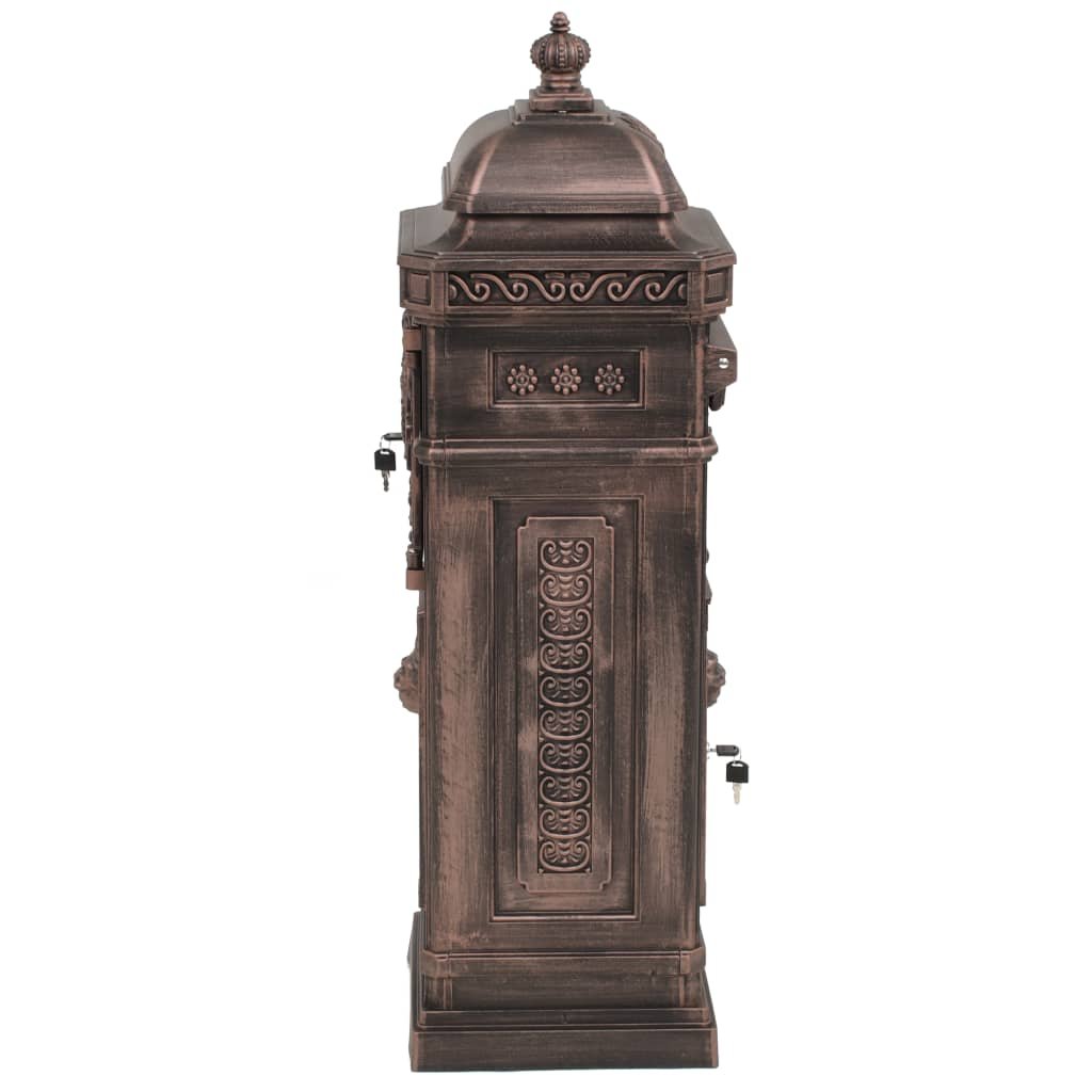 Walplus Pillar Letterbox Vintage Style Rustproof - Brown - 35.5 x 32 x 102.5 cm