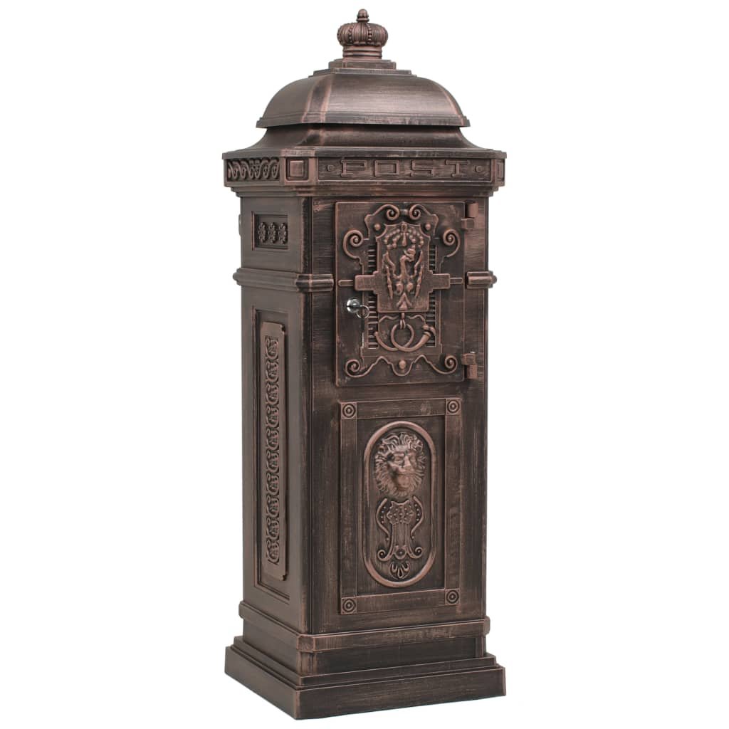 Walplus Pillar Letterbox Vintage Style Rustproof - Brown - 35.5 x 32 x 102.5 cm