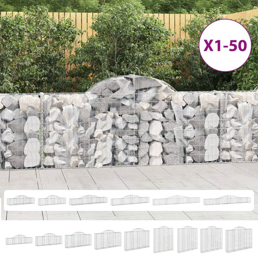 vidaXL Arched Gabion Baskets 3 pcs 118.1"x11.8"x31.5"/39.4" Galvanized Iron - Interactive Group