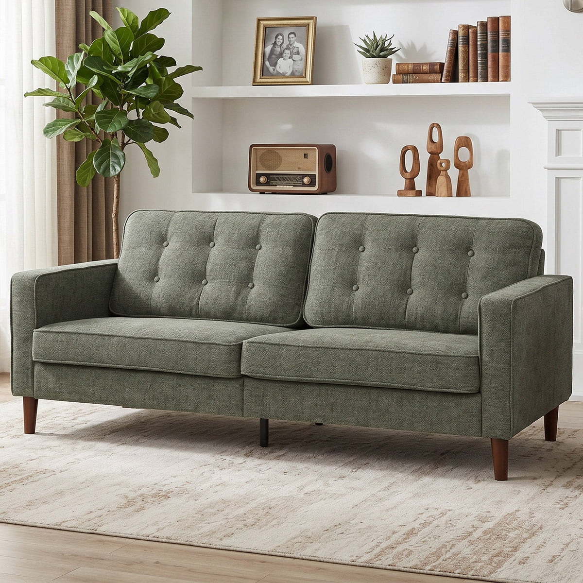 HOMCOM 3 Seater Velvet Feel Fabric Upholstered Sofa - Green