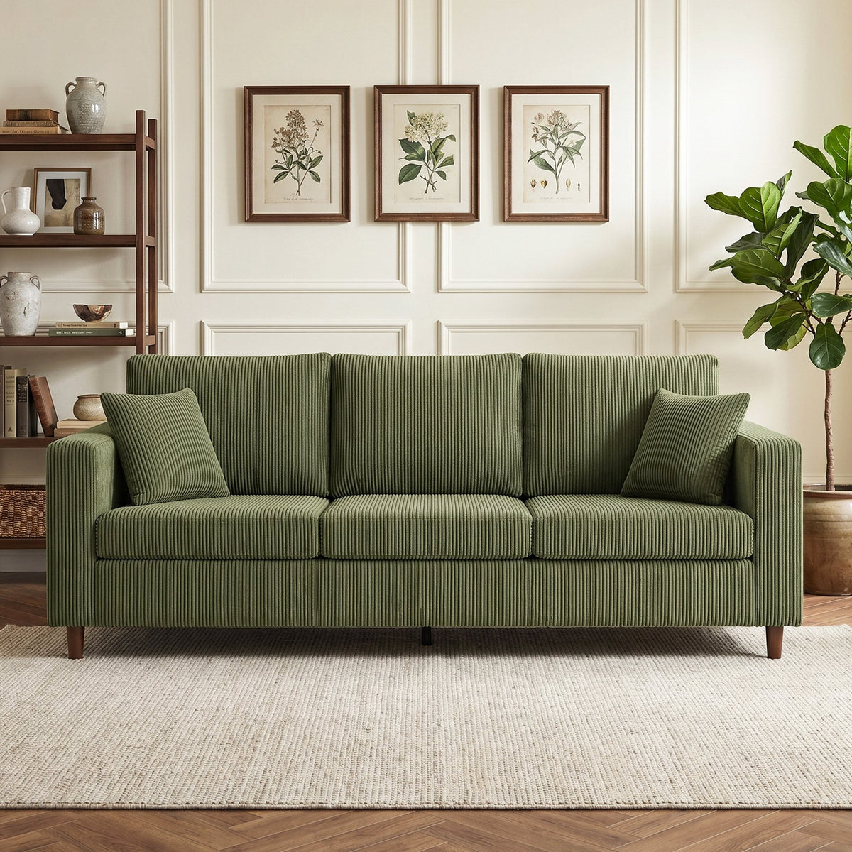 HOMCOM 3 Seater Comfy Wide Deep Seat Corduroy Sofa - Green