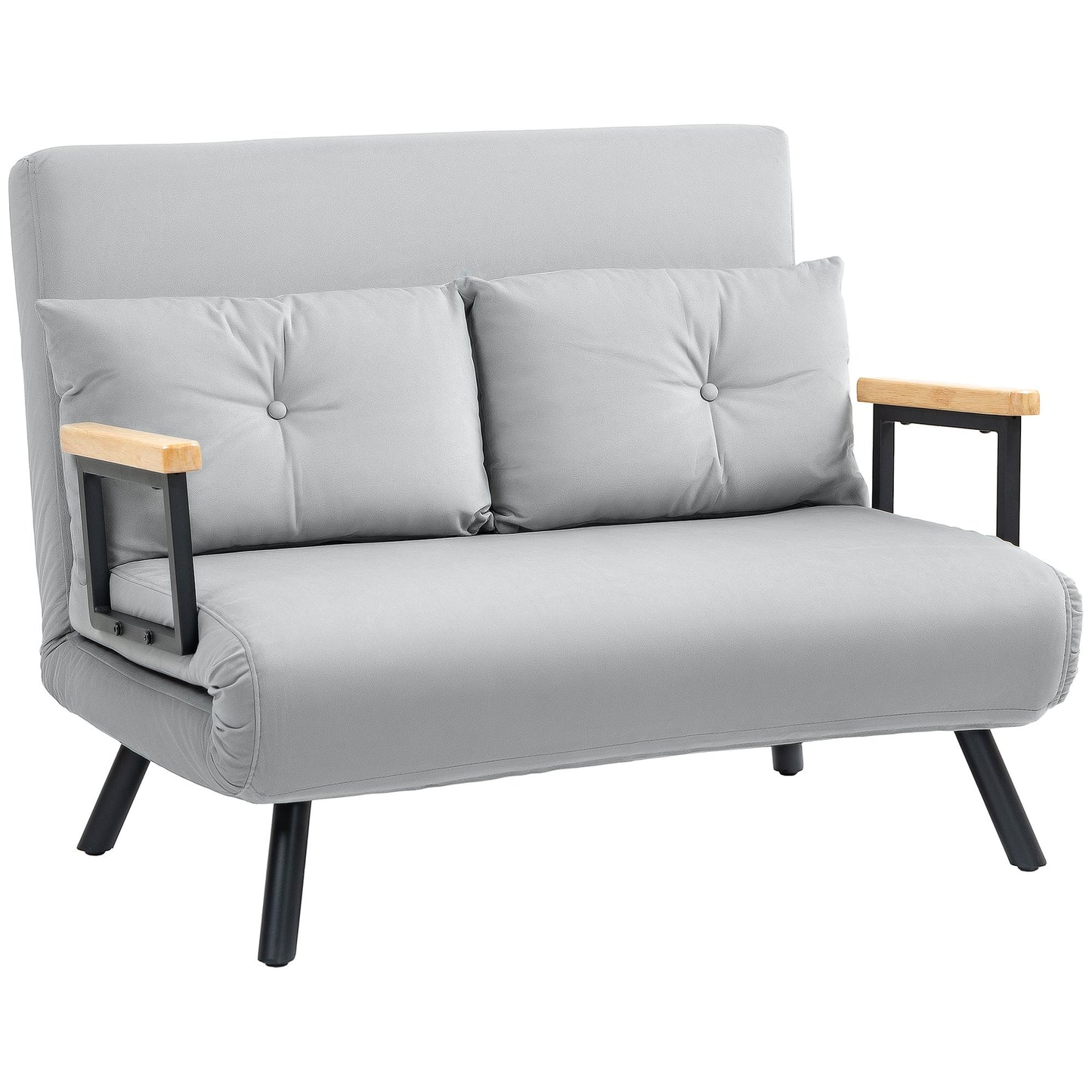 HOMCOM 2 Seater Velvet Modern Sofa Bed with 2 Tufted Cushions - Light Grey