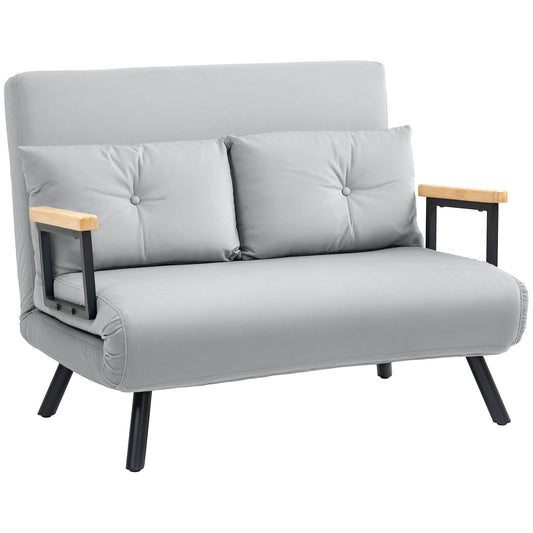 HOMCOM 2 Seater Velvet Modern Sofa Bed with 2 Tufted Cushions - Light Grey