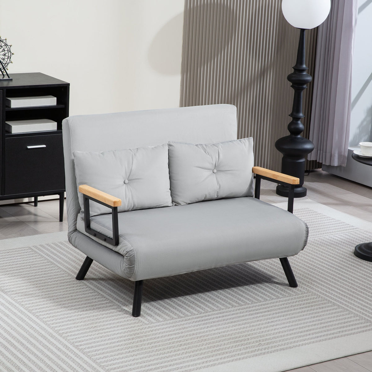 HOMCOM 2 Seater Velvet Modern Sofa Bed with 2 Tufted Cushions - Light Grey