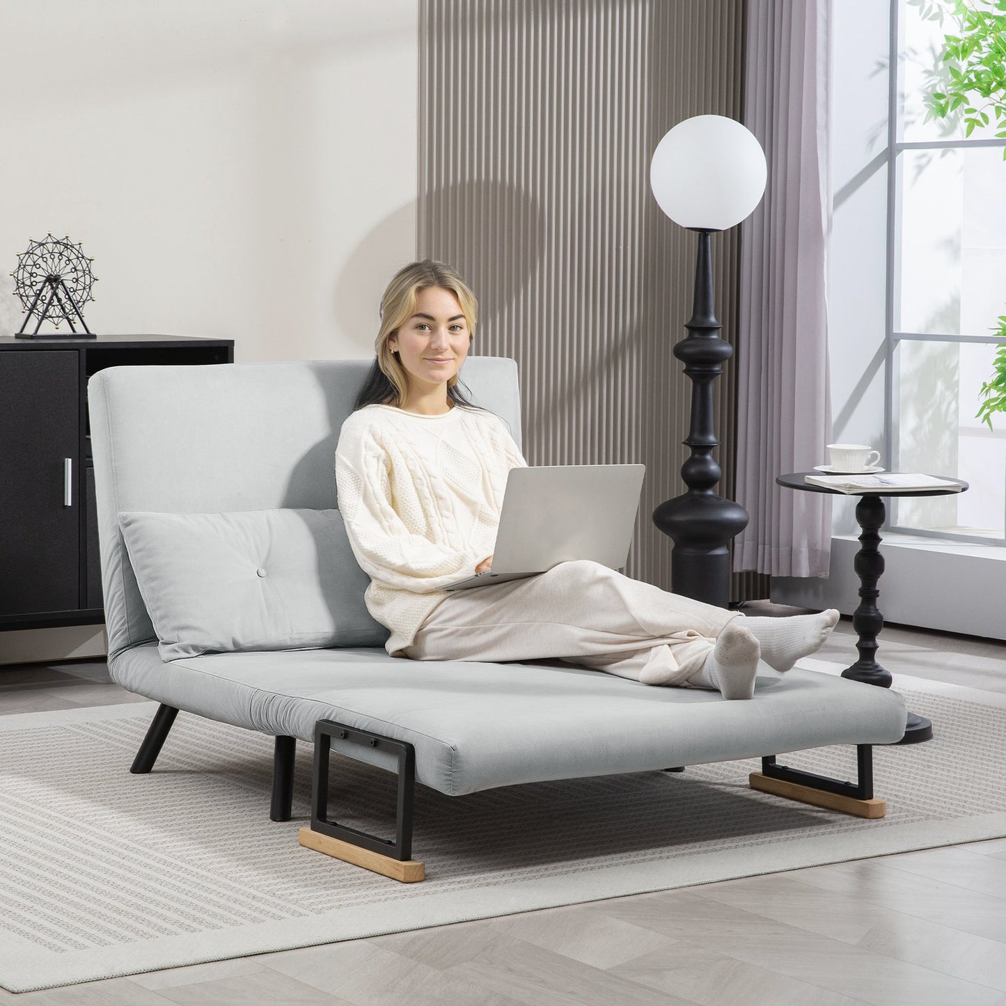 HOMCOM 2 Seater Velvet Modern Sofa Bed with 2 Tufted Cushions - Light Grey