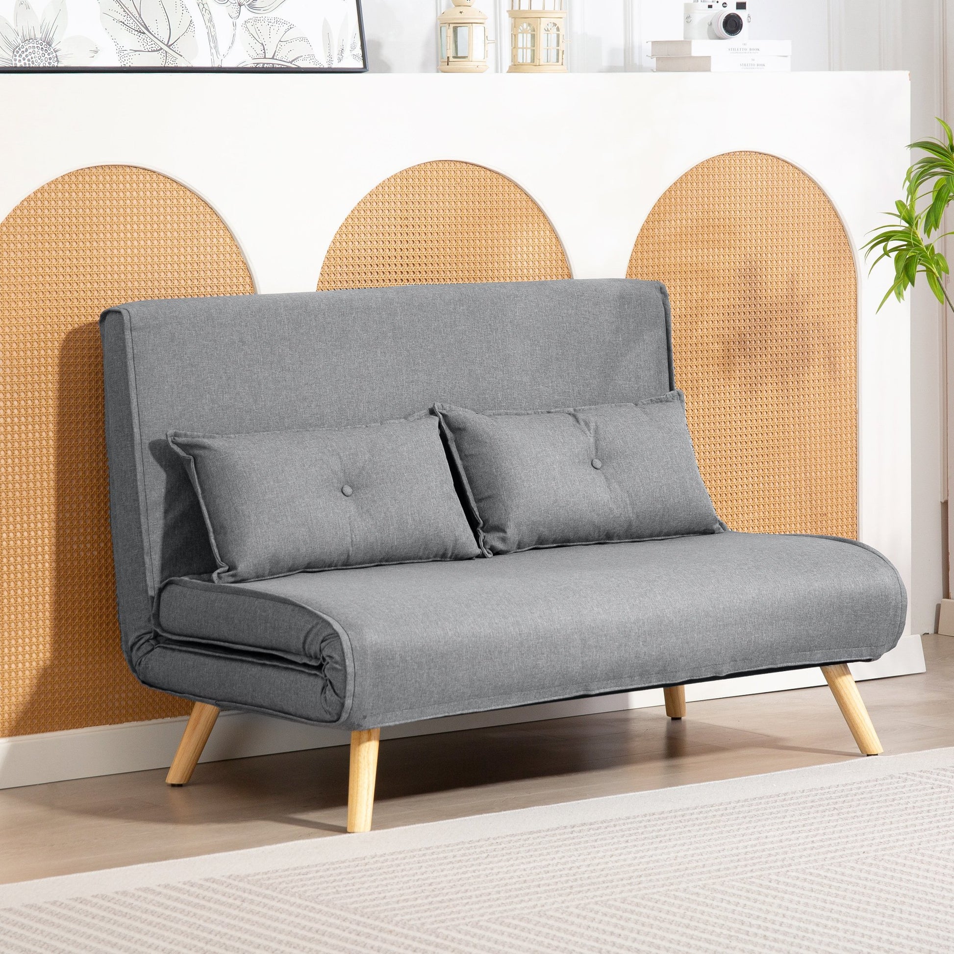 HOMCOM 2 Seater Fabric Modern Adjustable Reclining Sofa Bed - Grey