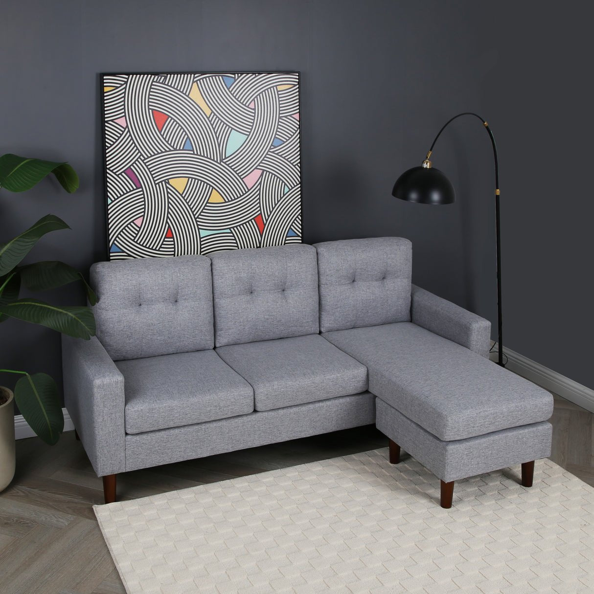 HomeGardenDirect Pisa Small Woven Fabric Chaise Sofa - Grey