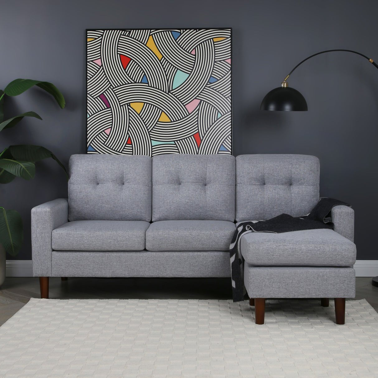 HomeGardenDirect Pisa Small Woven Fabric Chaise Sofa - Grey