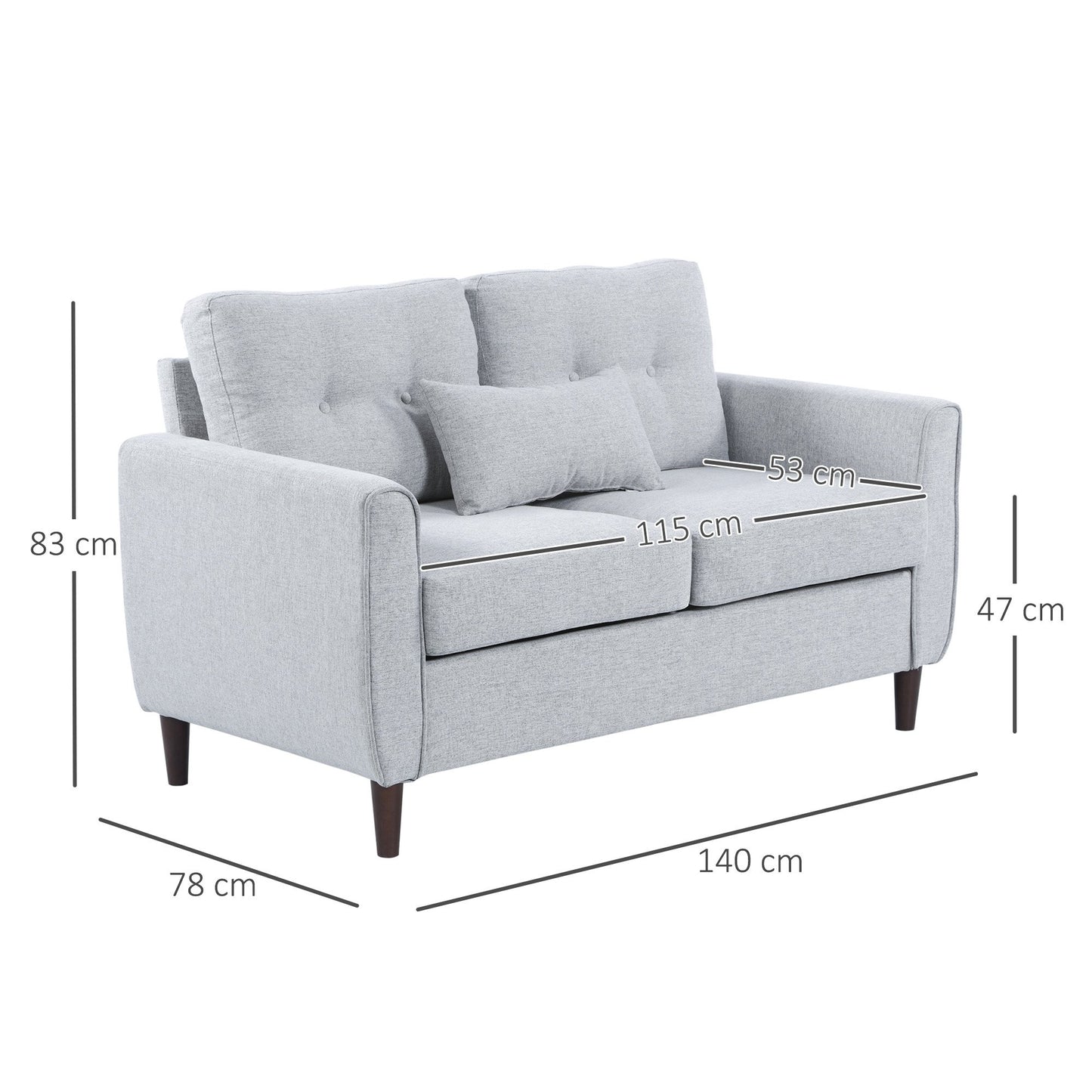 HOMCOM 2 Seater Fabric Modern Sofa with Spring Cushion - Grey
