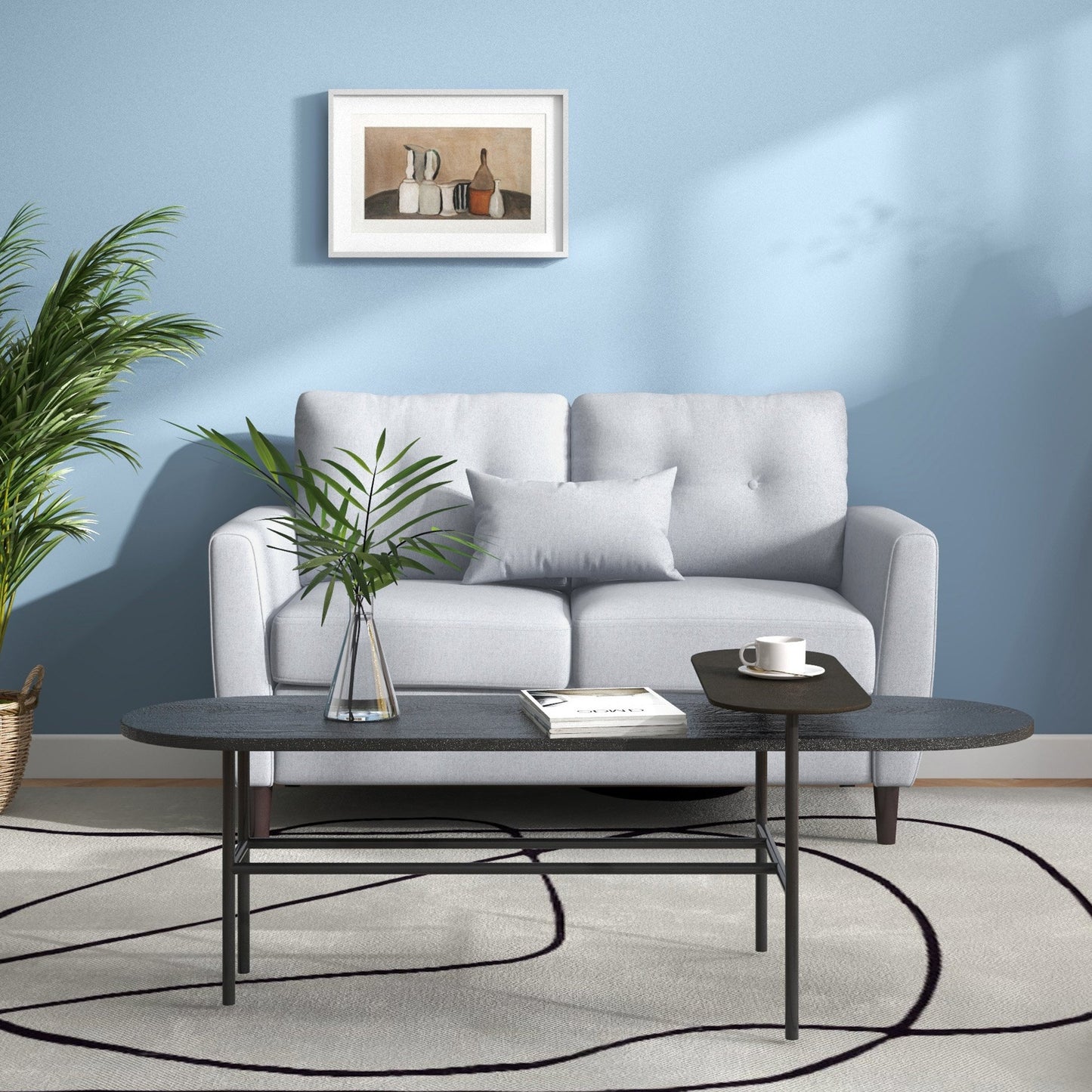 HOMCOM 2 Seater Fabric Modern Sofa with Spring Cushion - Grey