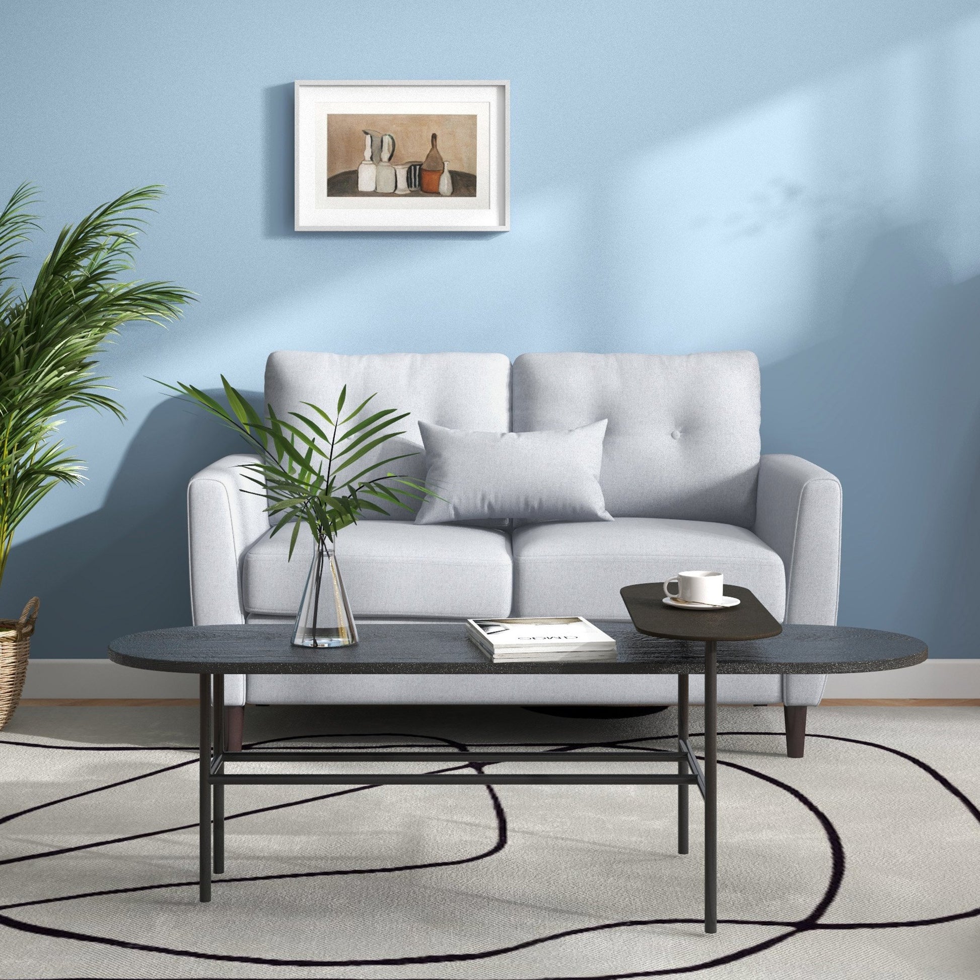 HOMCOM 2 Seater Fabric Modern Sofa with Spring Cushion - Grey