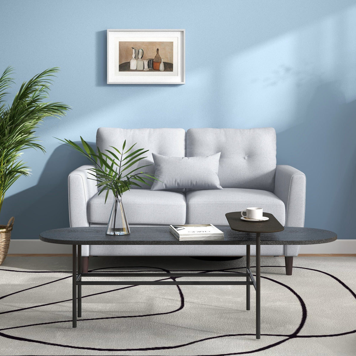 HOMCOM 2 Seater Fabric Modern Sofa with Spring Cushion - Grey