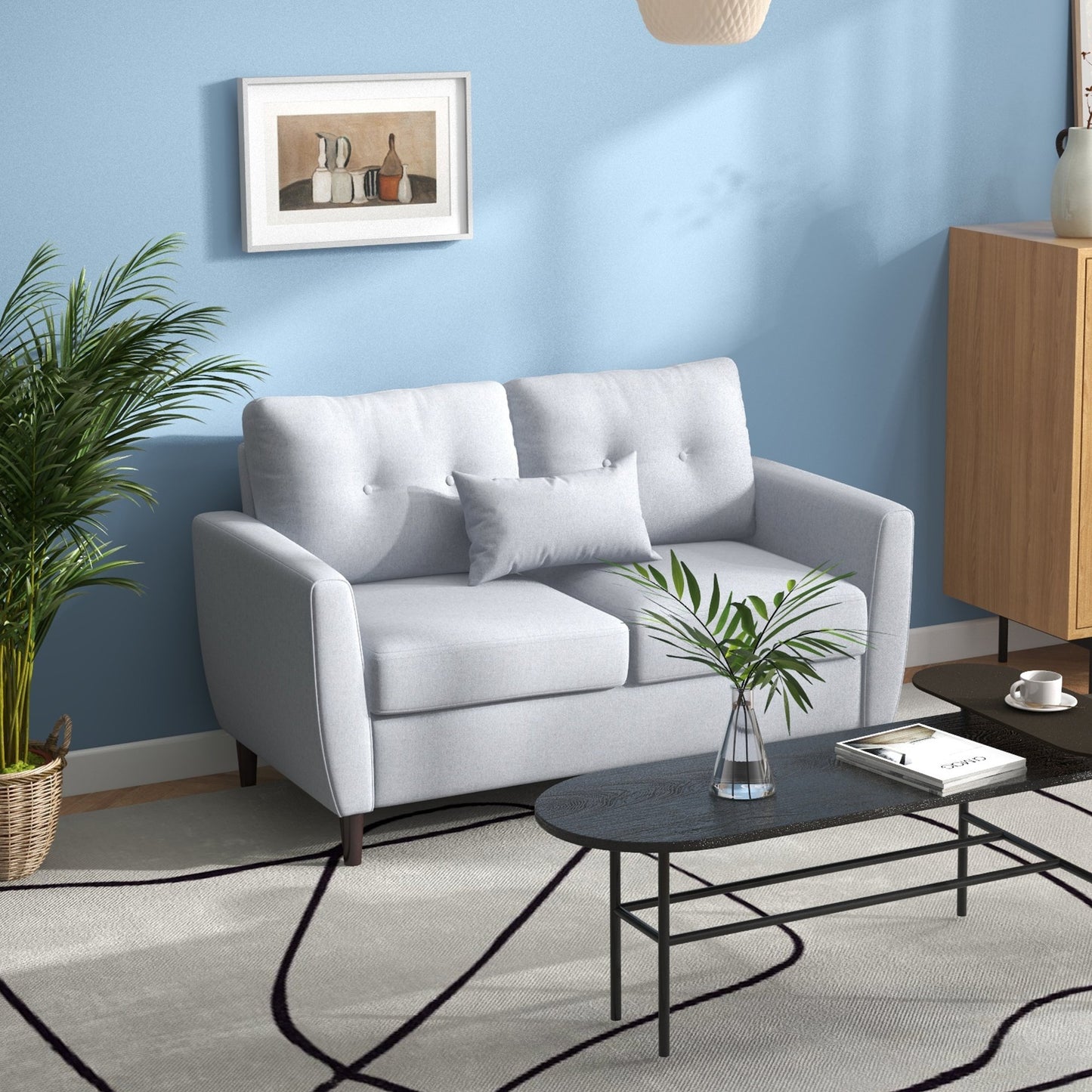HOMCOM 2 Seater Fabric Modern Sofa with Spring Cushion - Grey