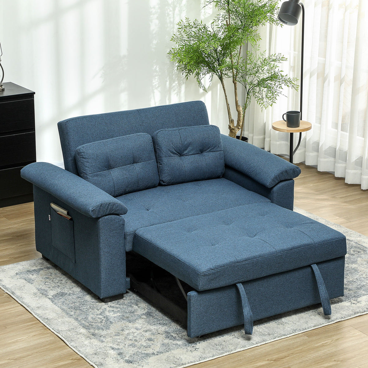 HOMCOM 2 Seater Fabric Sofa Bed with 2 Pocket Springs - Blue