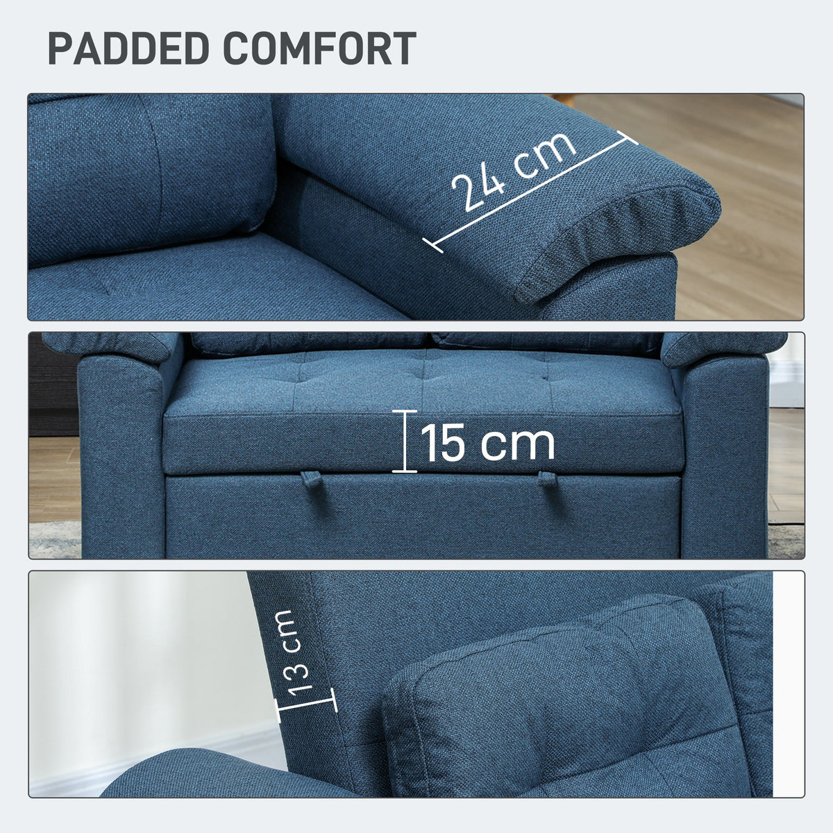 HOMCOM 2 Seater Fabric Sofa Bed with 2 Pocket Springs - Blue
