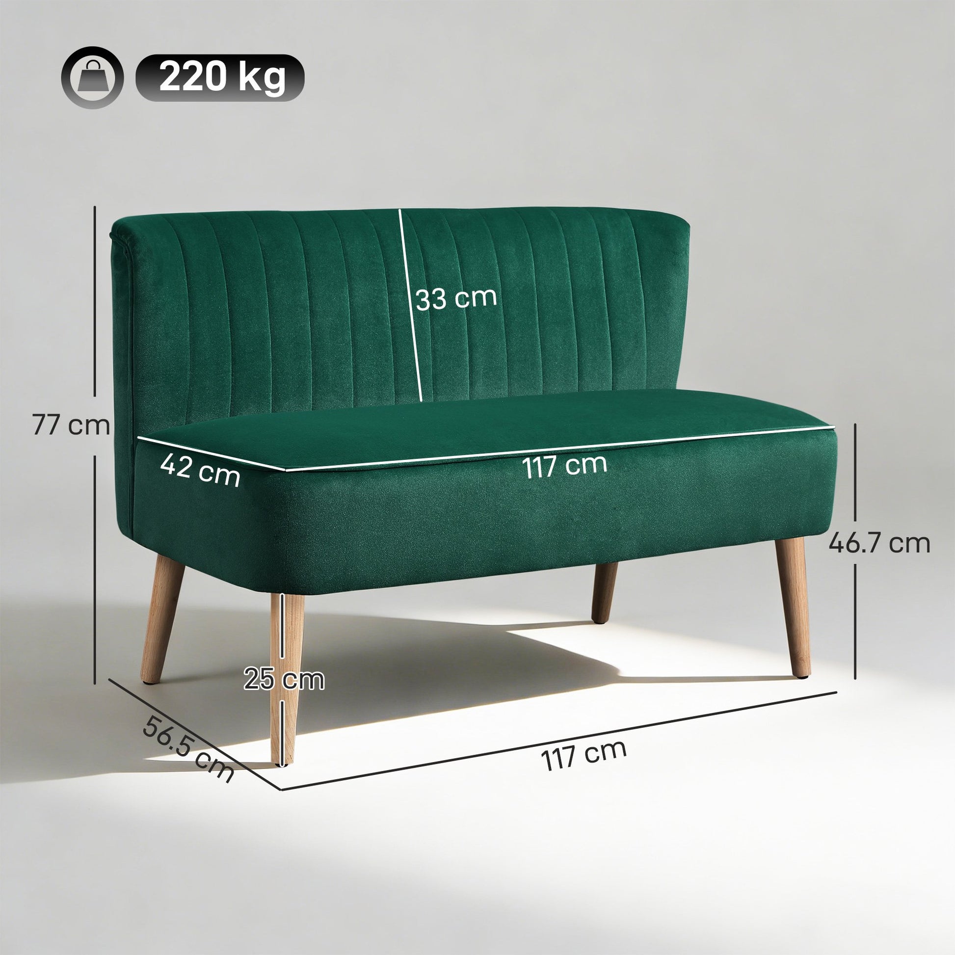 HOMCOM Modern Double Seat Sofa Foam Padding High Back - Green