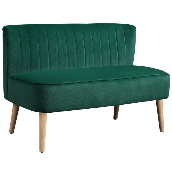 HOMCOM Modern Double Seat Sofa Foam Padding High Back - Green