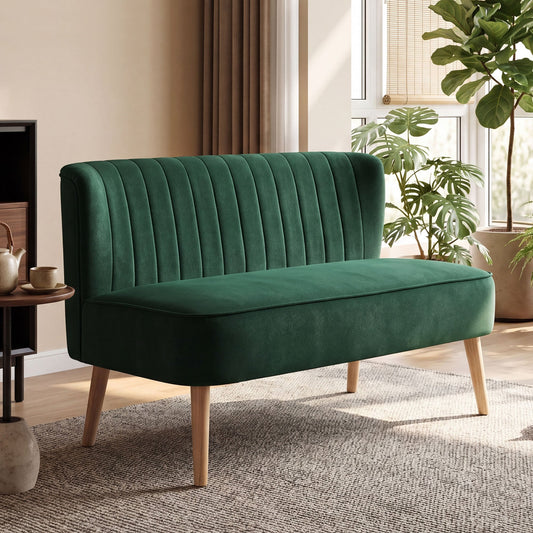 HOMCOM Modern Double Seat Sofa Foam Padding High Back - Green