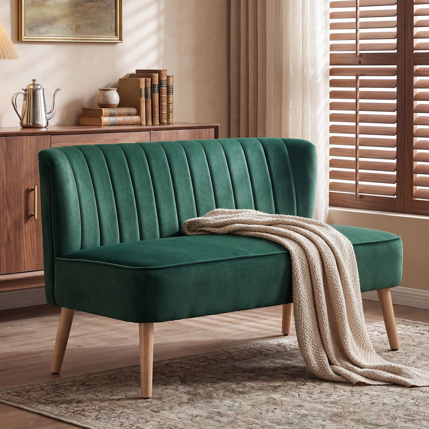 HOMCOM Modern Double Seat Sofa Foam Padding High Back - Green