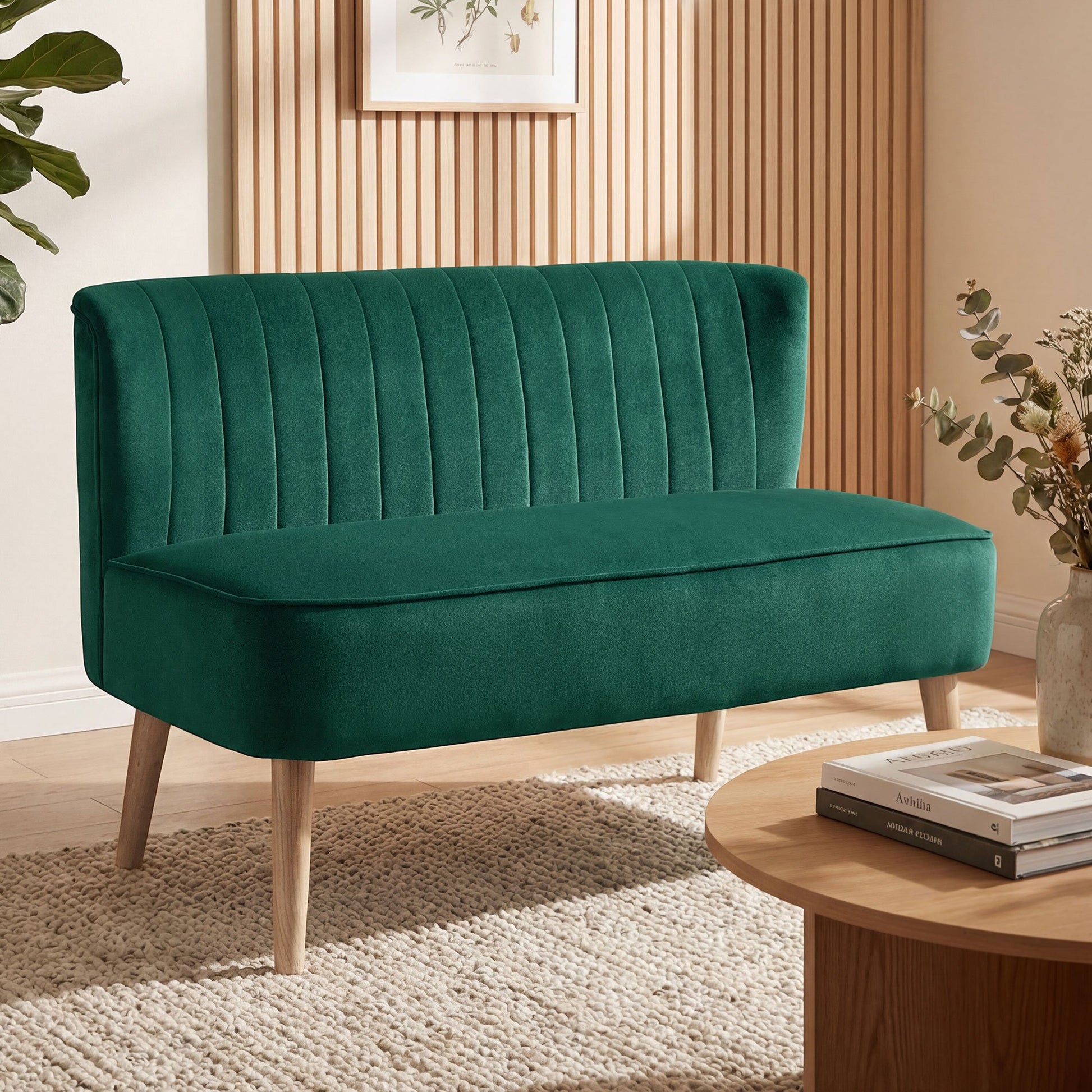 HOMCOM Modern Double Seat Sofa Foam Padding High Back - Green