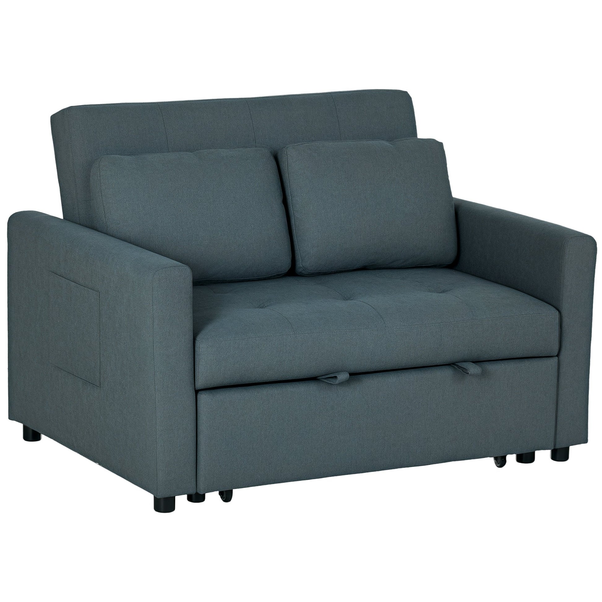 HOMCOM 2 Seater Fabric Modern Sofa Bed with 2 Pillows - Charcoal Grey