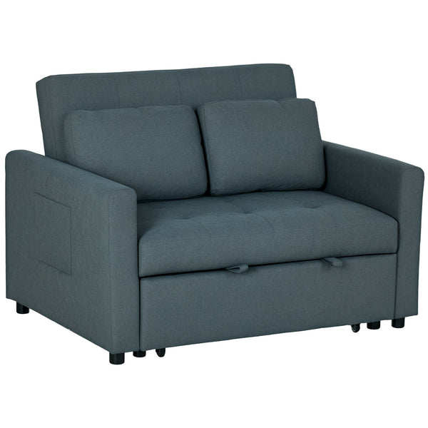 HOMCOM 2 Seater Fabric Modern Sofa Bed with 2 Pillows - Charcoal Grey