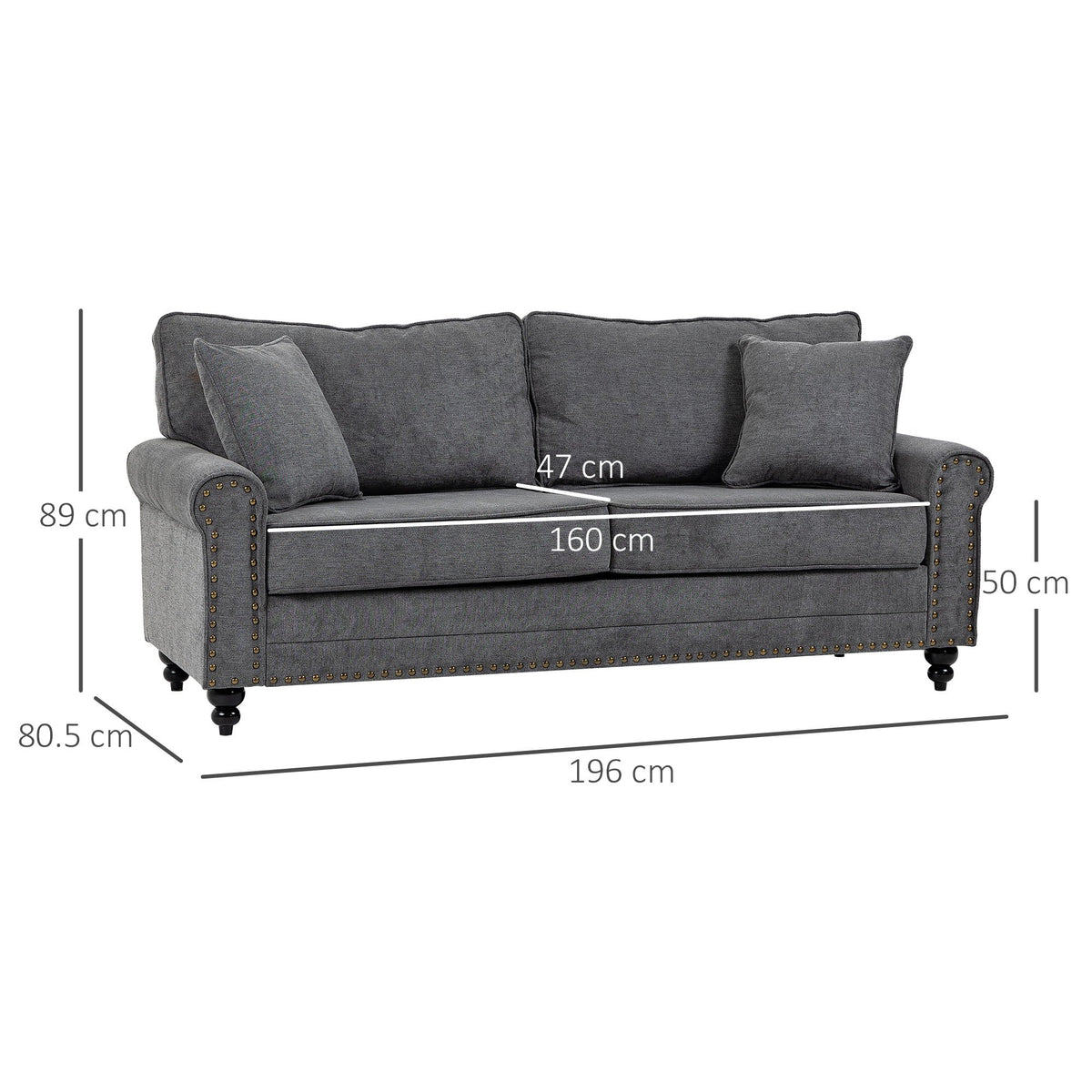 HOMCOM 3 Seater Fabric Sofa with Rubber Wood Legs - Grey