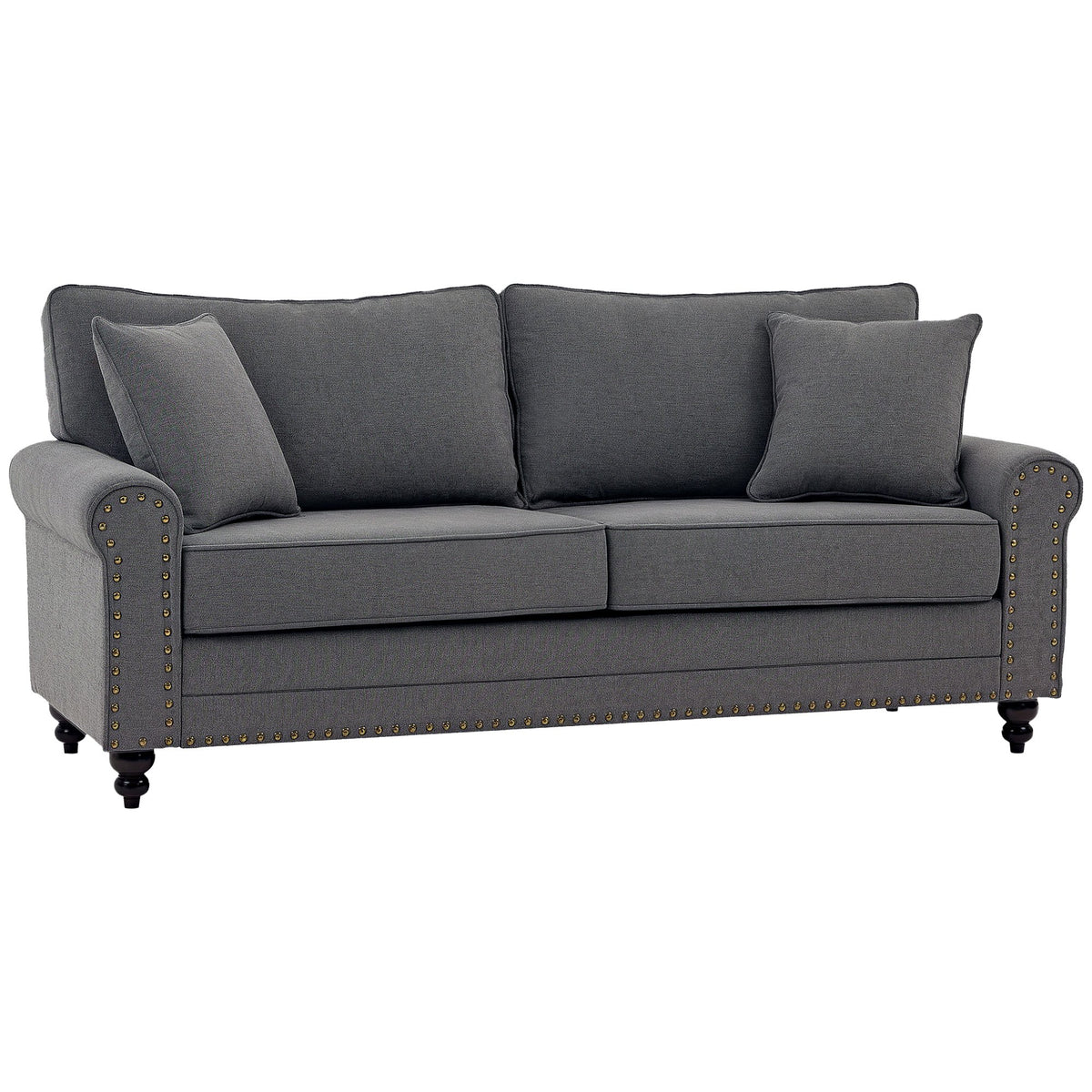 HOMCOM 3 Seater Fabric Sofa with Rubber Wood Legs - Grey