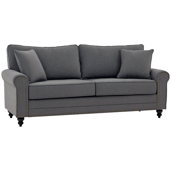 HOMCOM 3 Seater Fabric Sofa with Rubber Wood Legs - Grey