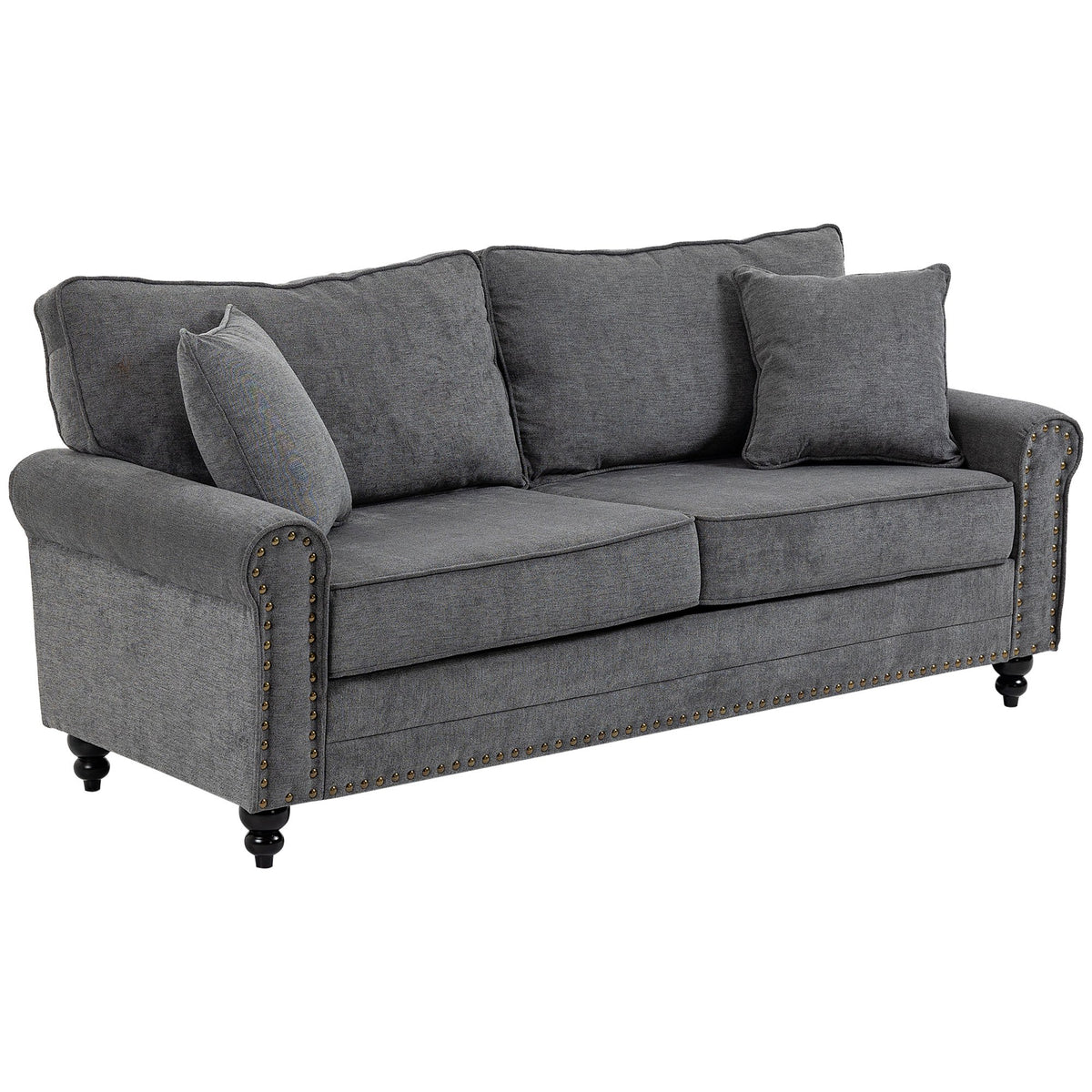 HOMCOM 3 Seater Fabric Sofa with Rubber Wood Legs - Grey
