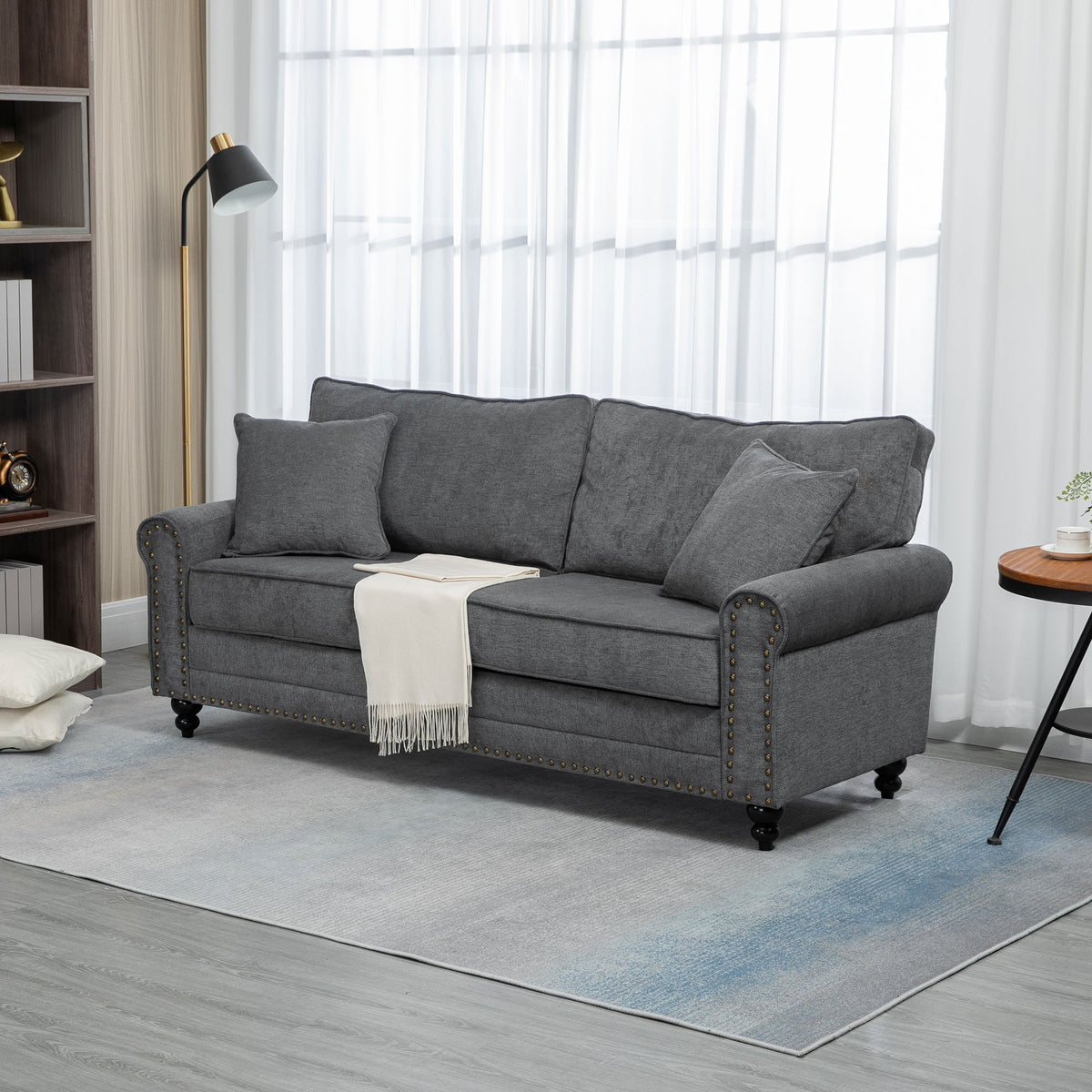 HOMCOM 3 Seater Fabric Sofa with Rubber Wood Legs - Grey